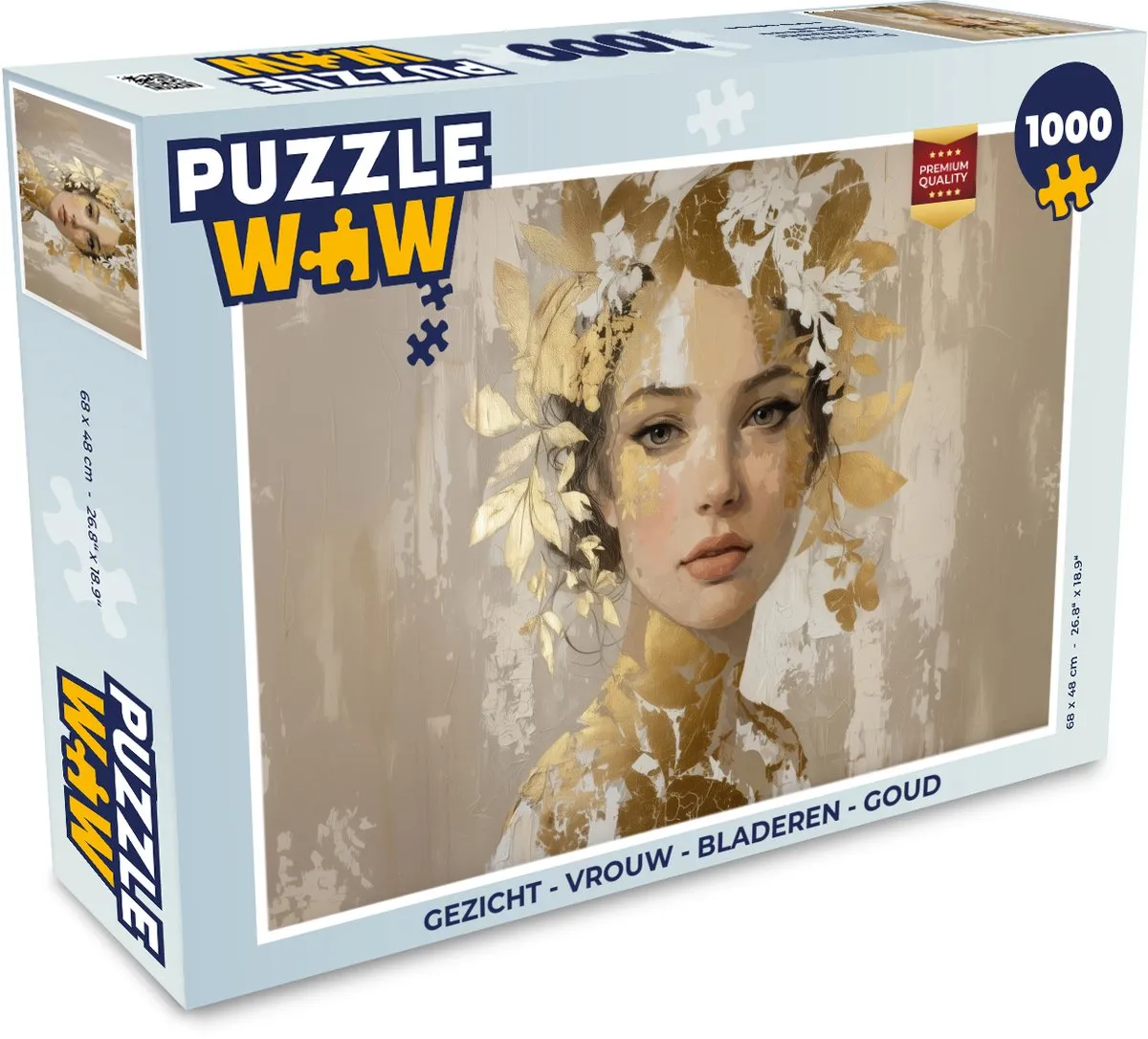 PuzzleWow Legpuzzel 1000 Stuks - Vrouw met Bladeren & Goud
