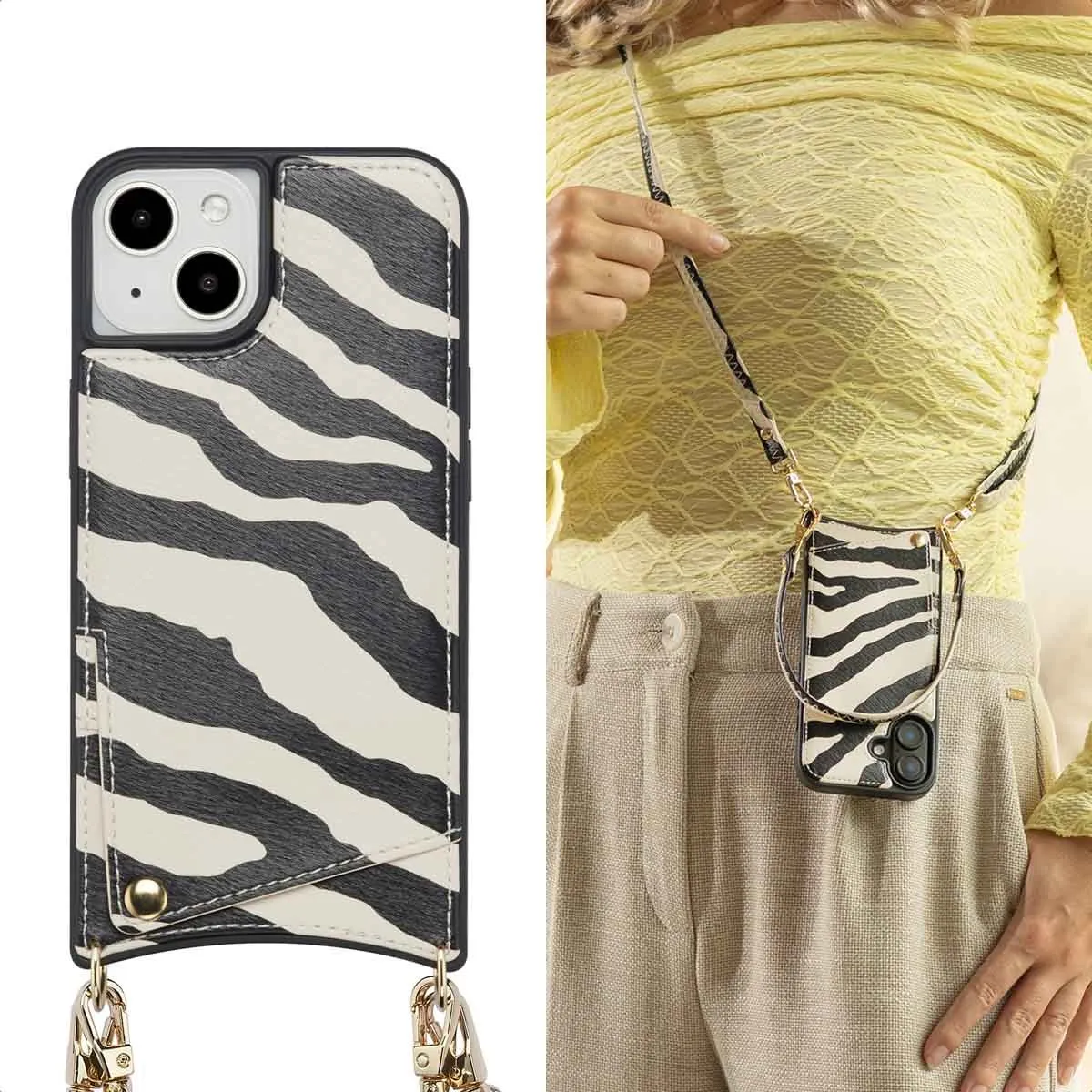 Selencia Hoesje iPhone 13/14 Zazzy Zebra - 2 Pasjes