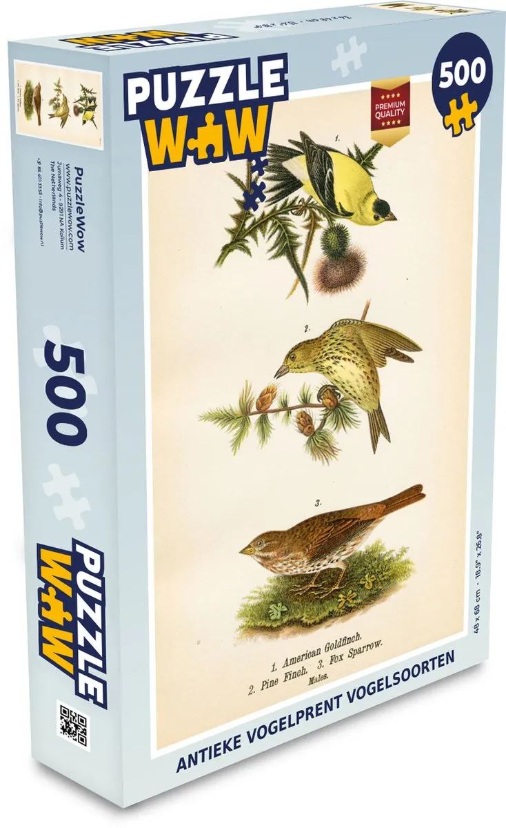 PuzzleWow Antieke Vogelprent Legpuzzel 500 Stuks - Multicolor
