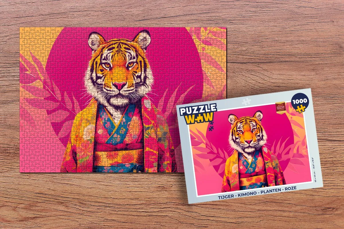 PuzzleWow Tijger Kimono Legpuzzel 1000 Stuks - Roze