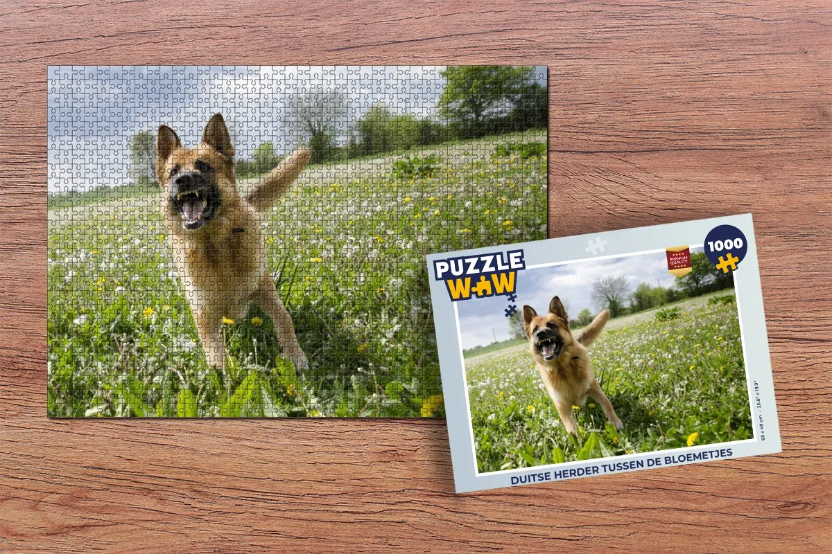 PuzzleWow Duitse Herder tussen de bloemetjes Legpuzzel 1000 Stuks - Multicolor