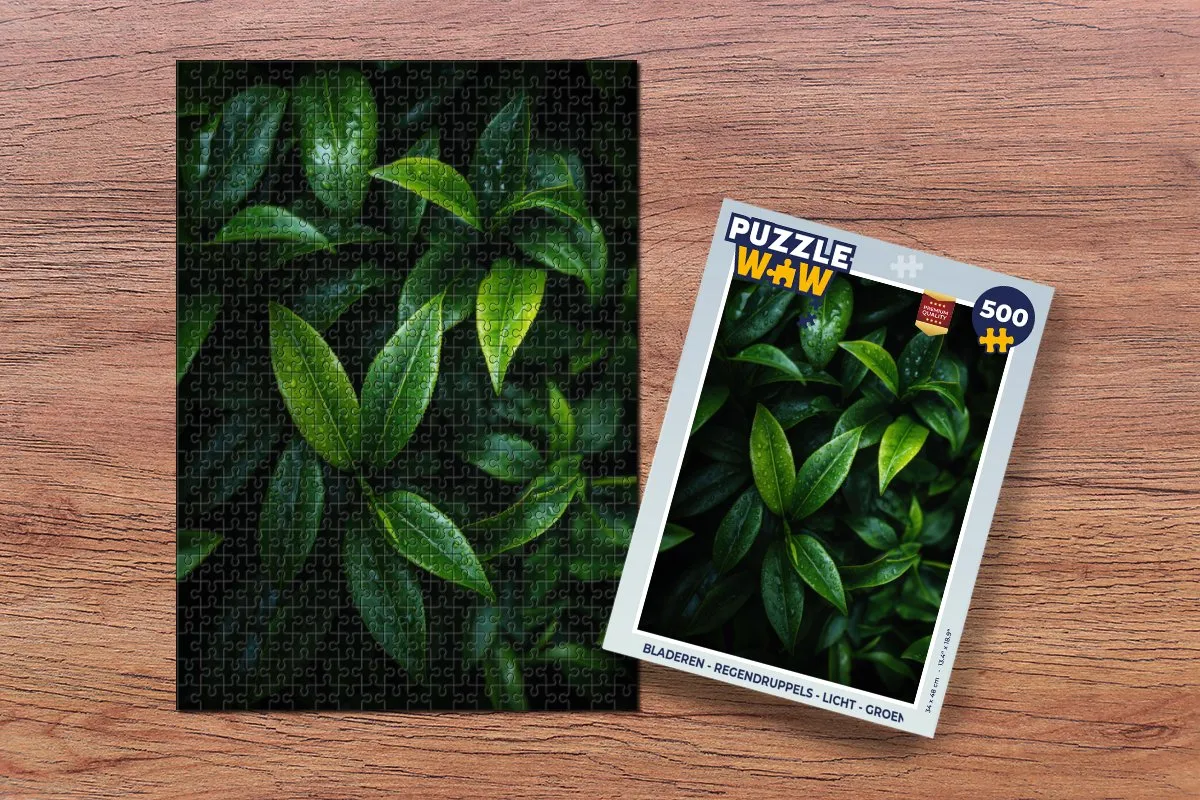PuzzleWow Legpuzzel Bladeren - Regendruppels 500 Stuks - Groen