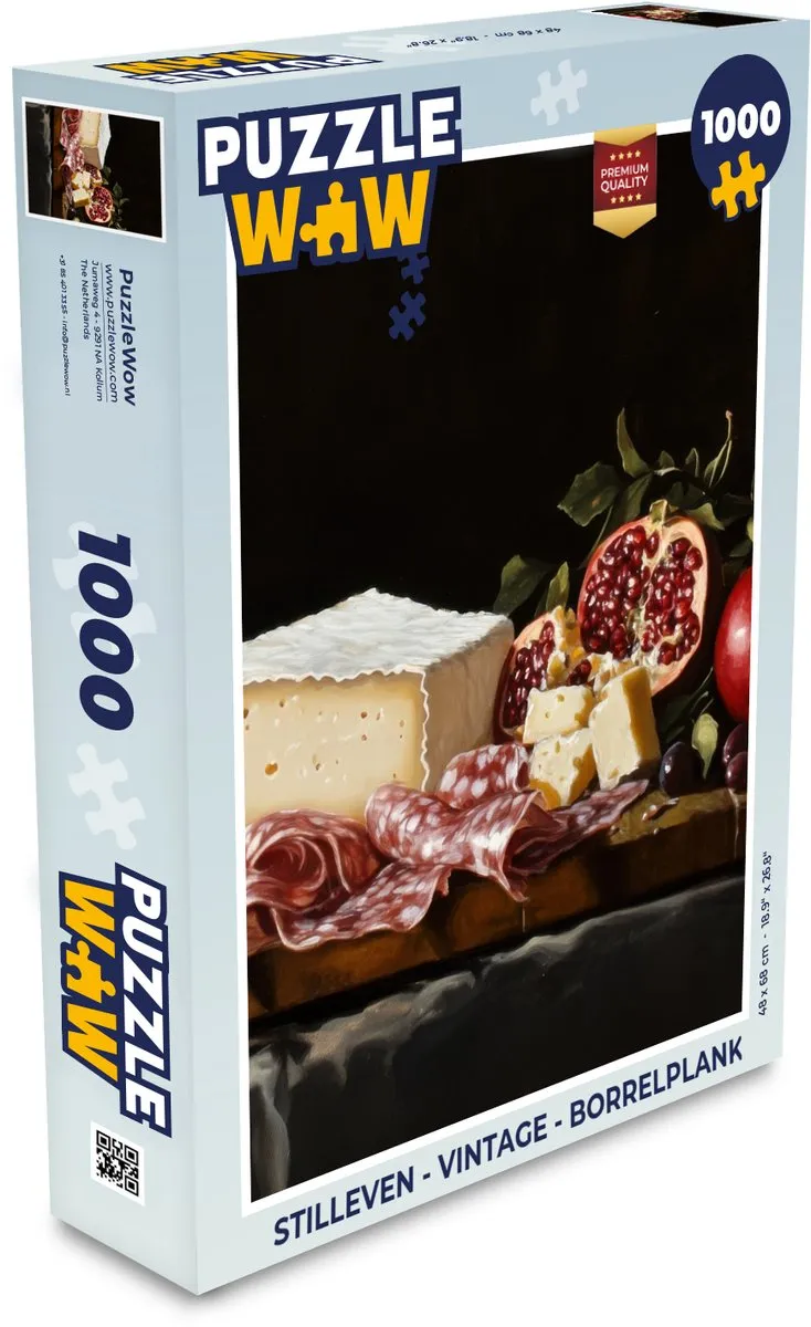 PuzzleWow Stilleven Borrelplank Legpuzzel 1000 Stuks - Vintage