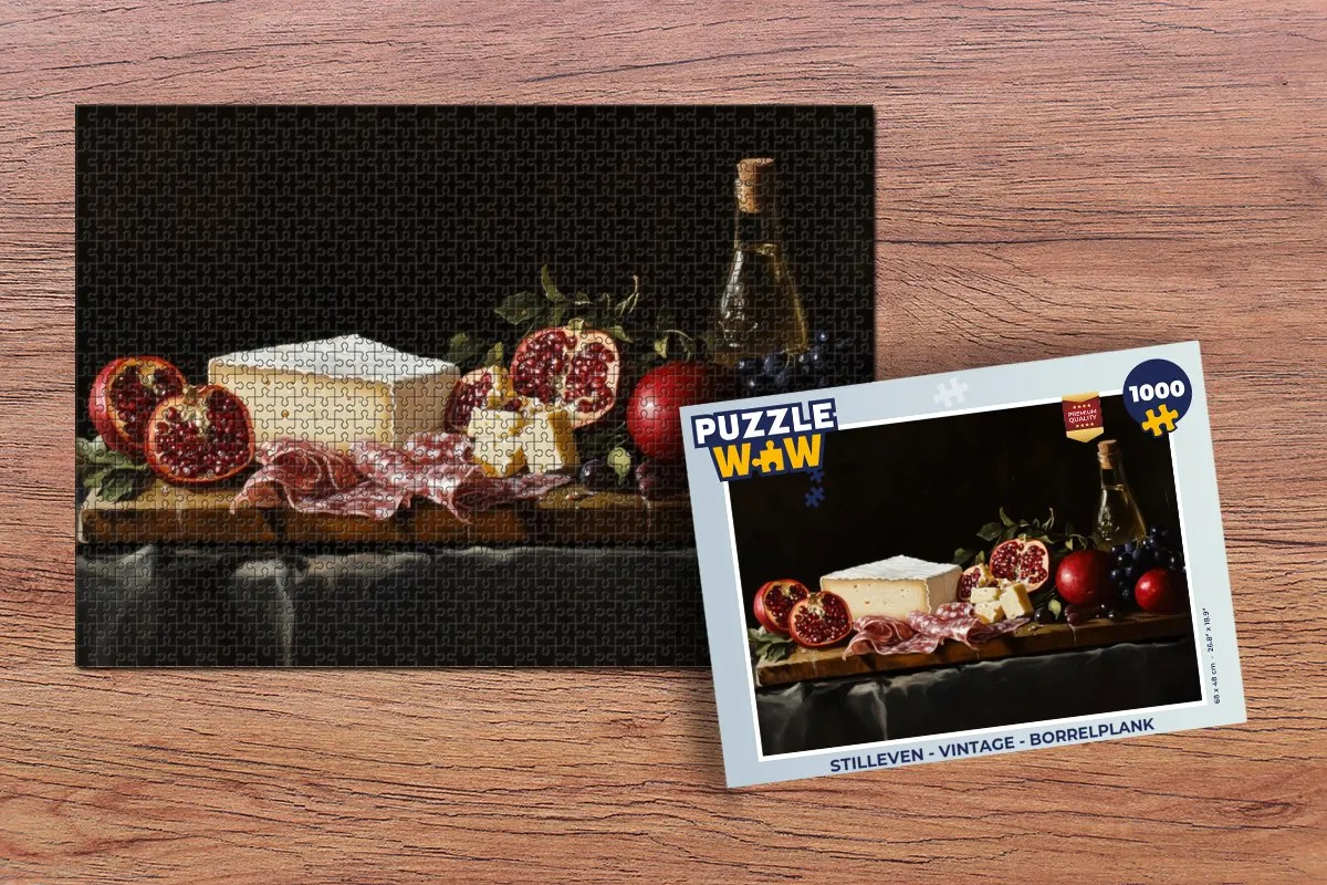PuzzleWow Stilleven Borrelplank Legpuzzel 1000 Stuks - Vintage