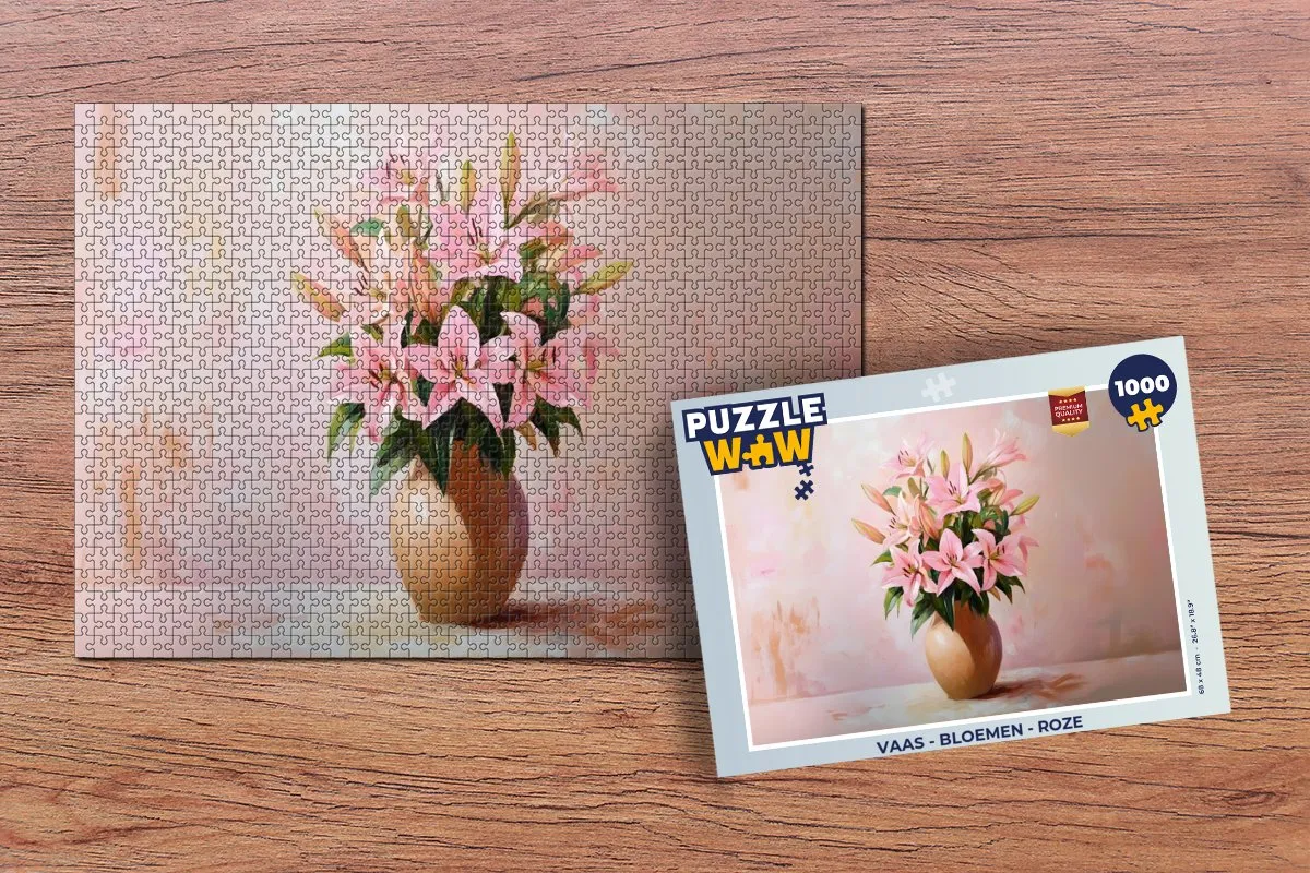 PuzzleWow Vaas Bloemen Legpuzzel 1000 Stuks - Roze