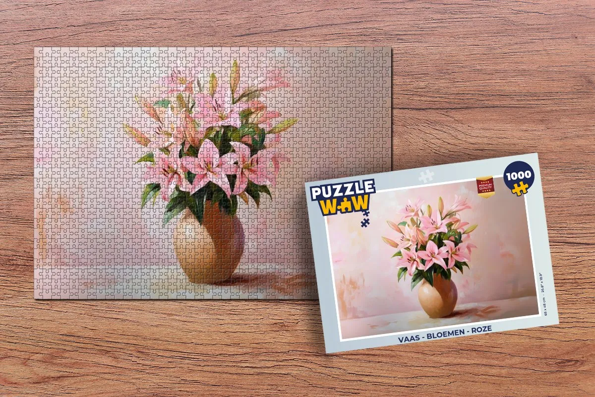 PuzzleWow Vaas Bloemen Legpuzzel 1000 Stuks - Roze