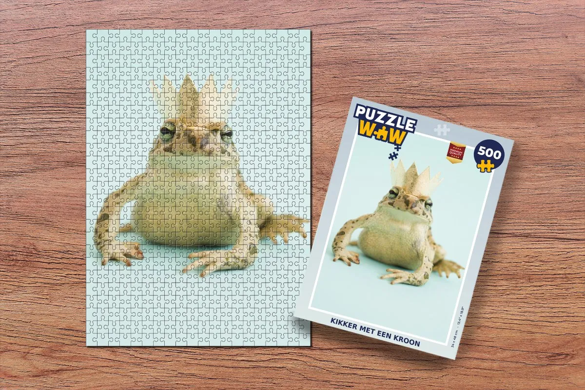 PuzzleWow Kikker met een kroon Legpuzzel 500 Stuks - Multicolor