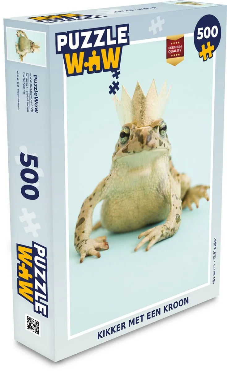 PuzzleWow Kikker met een kroon Legpuzzel 500 Stuks