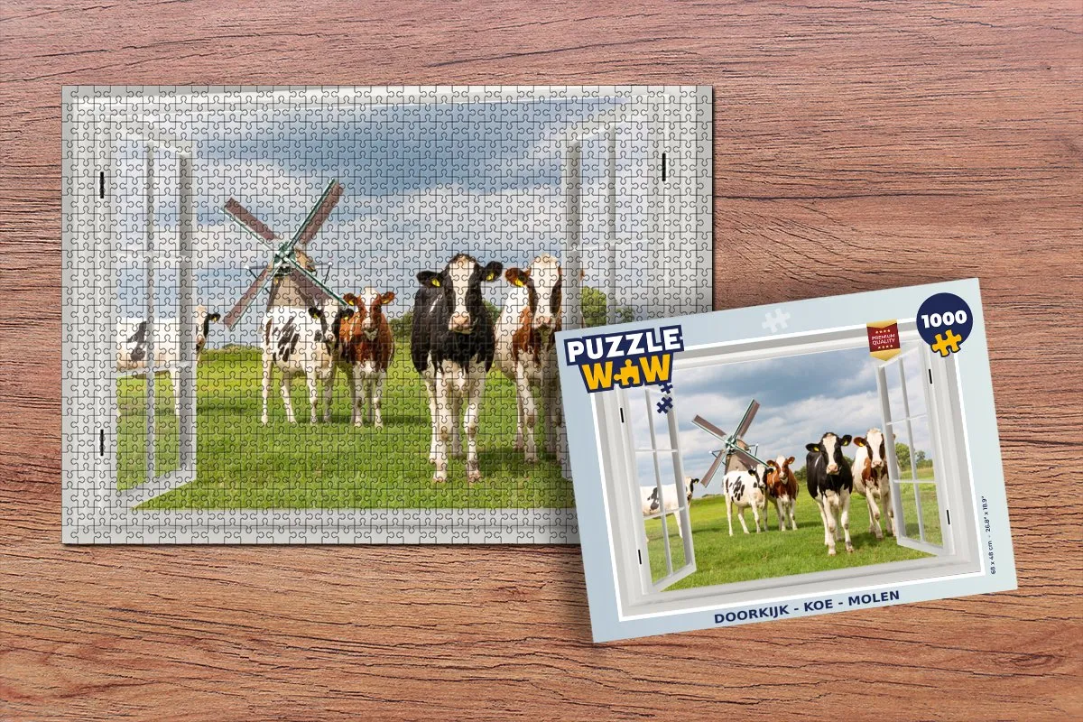 PuzzleWow Doorkijk Koe Molen Legpuzzel 1000 Stuks - Multicolor