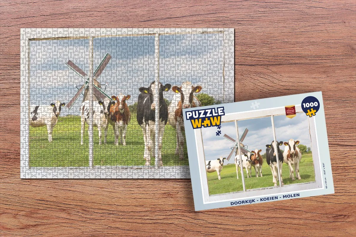 PuzzleWow Doorkijk Koe Molen Legpuzzel 1000 Stuks - Multicolor