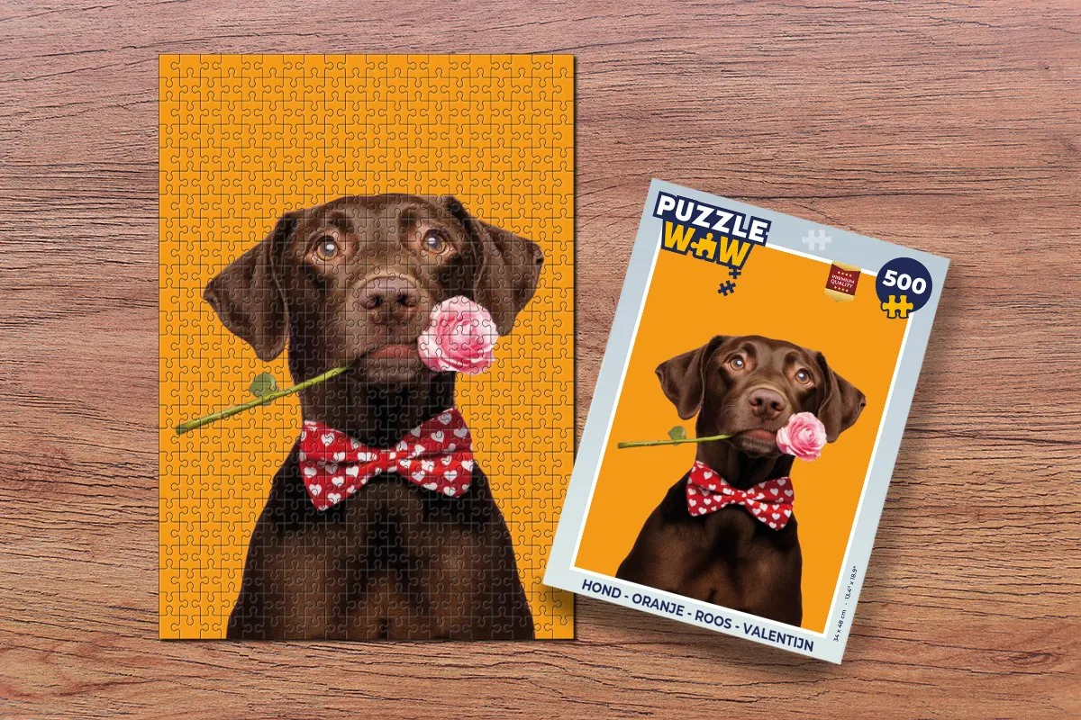 PuzzleWow Valentijn Hond Roos Legpuzzel 500 Stuks - MPN 8721169397085
