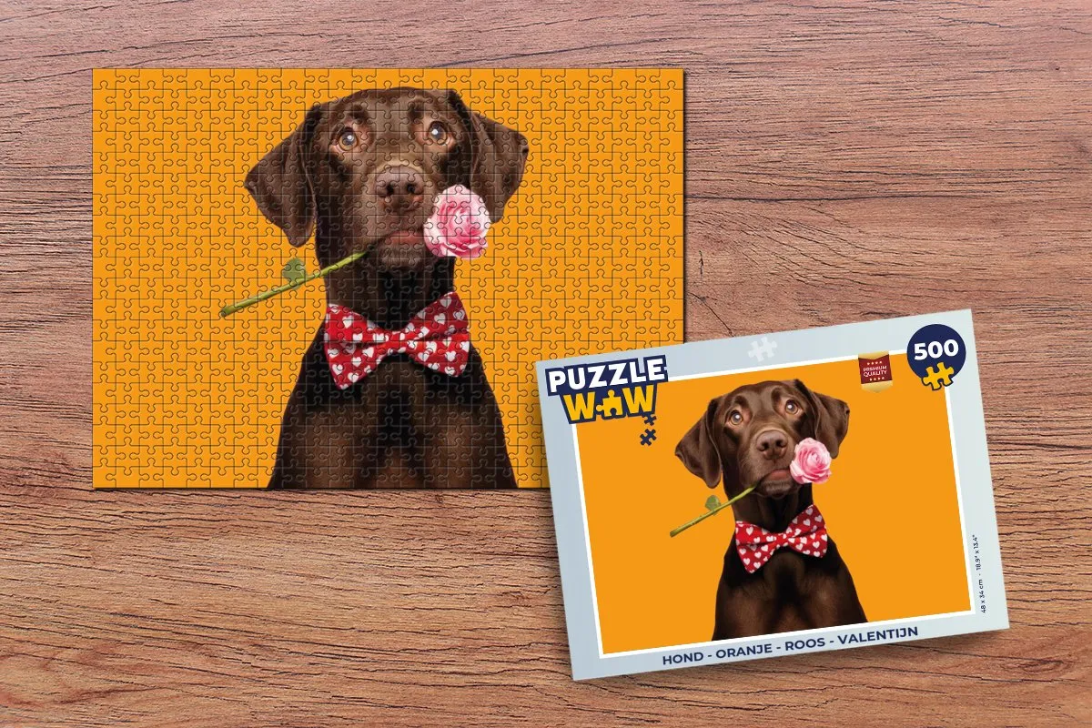 PuzzleWow Valentijn Hond Roos Legpuzzel 500 Stuks - MPN 8721169397085