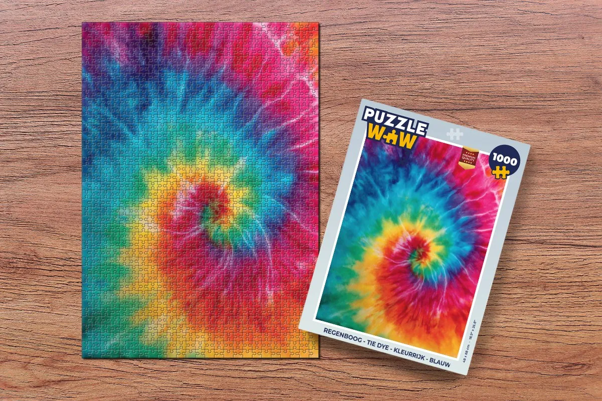 PuzzleWow Regenboog Tie Dye Legpuzzel 1000 Stuks - Blauw