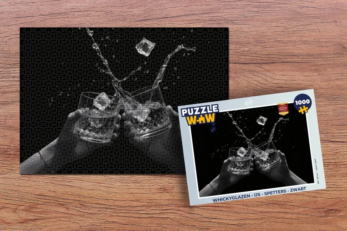 PuzzleWow Whickyglazen Legpuzzel 1000 Stuks - Zwart