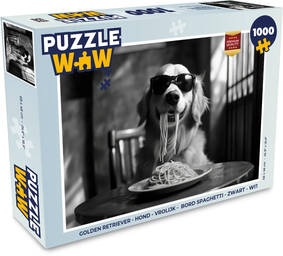 PuzzleWow Golden Retriever Legpuzzel 1000 Stuks - Zwart/Wit