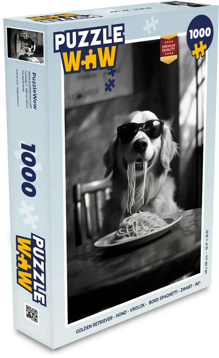 PuzzleWow Golden Retriever Legpuzzel 1000 Stuks - Zwart/Wit
