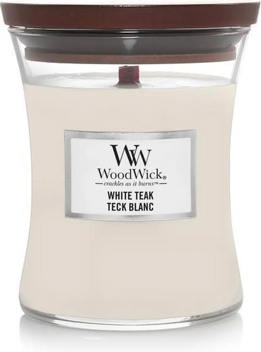 Woodwick Hourglass Geurkaars - Wit Teak - 60 Branduren - afbeelding 2 van 3