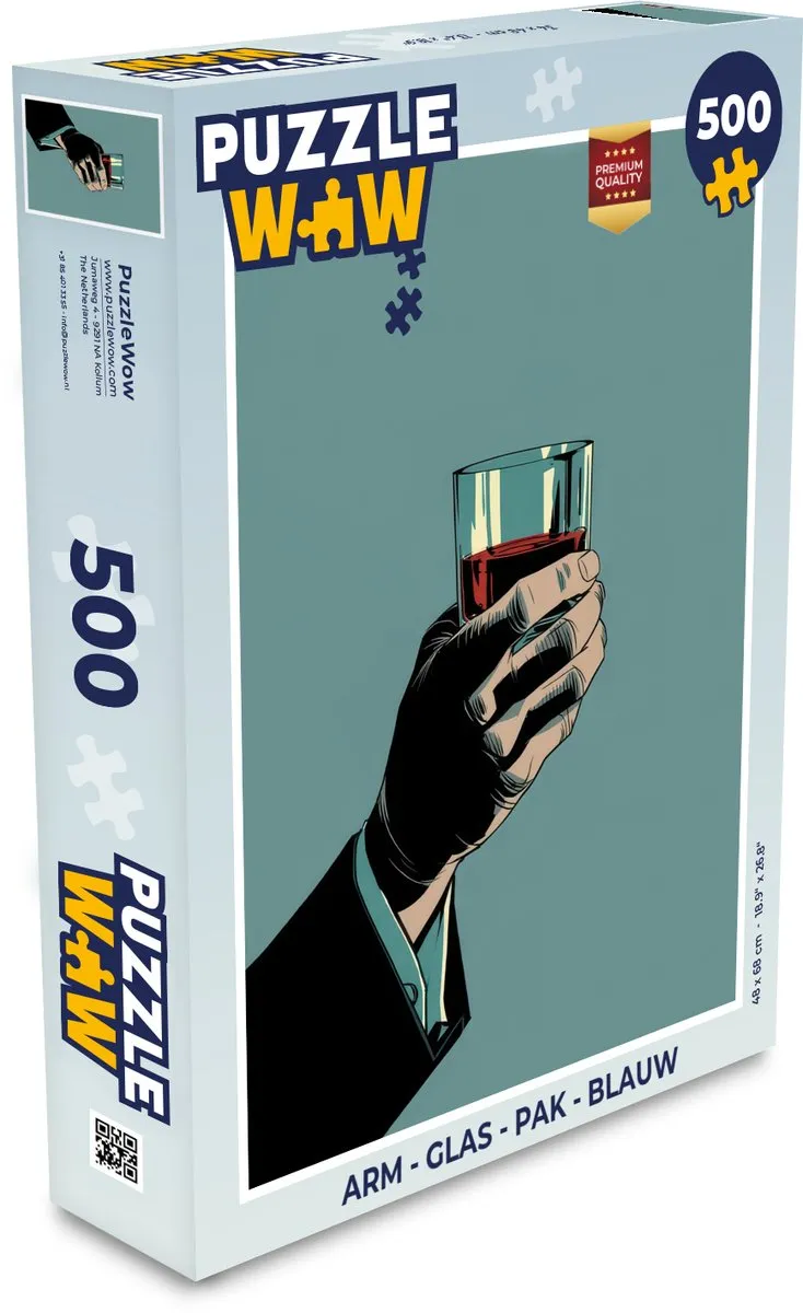PuzzleWow Arm Glas Pak Legpuzzel 500 Stuks - Blauw