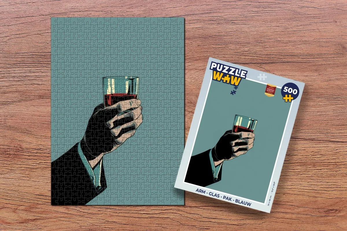 PuzzleWow Arm Glas Pak Legpuzzel 500 Stuks - Blauw