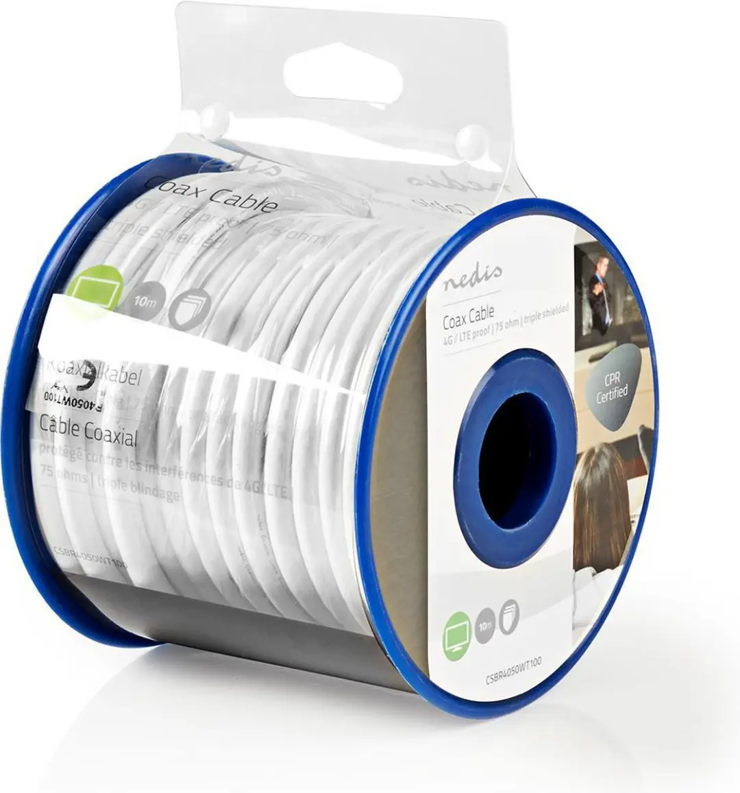 Nedis Coaxkabel CSBR4050WT100 - 10m - 75 Ohm - Drievoudig Afgeschermd