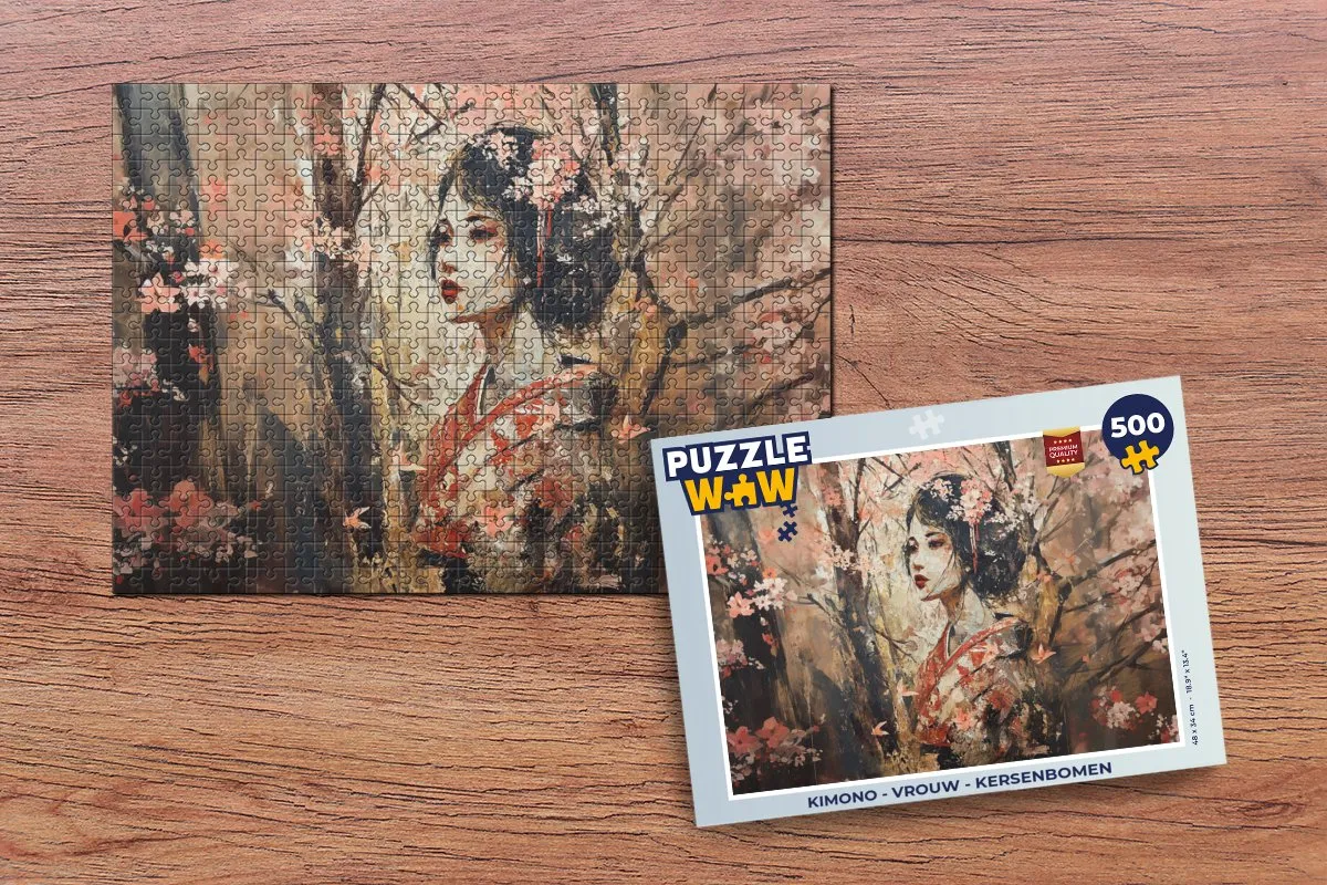PuzzleWow Kimono Vrouw Kersenbomen Legpuzzel 500 Stukjes