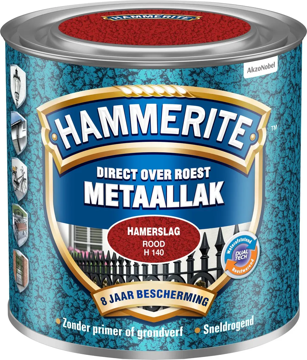 Hammerite Metaallak Hamerslag Rood 250ml
