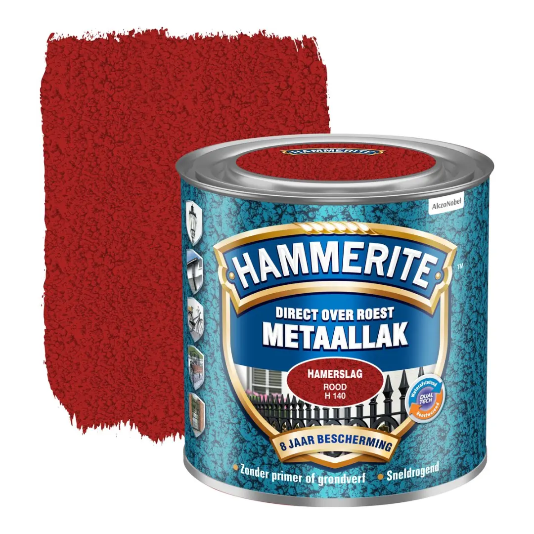 Hammerite Metaallak Hamerslag Rood 250ml