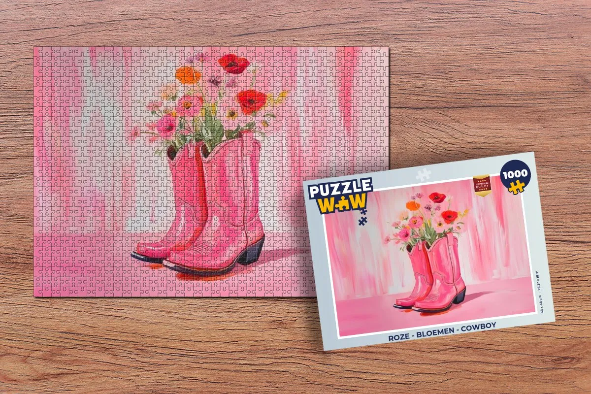 PuzzleWow Roze Bloemen Cowboy Legpuzzel 1000 Stuks