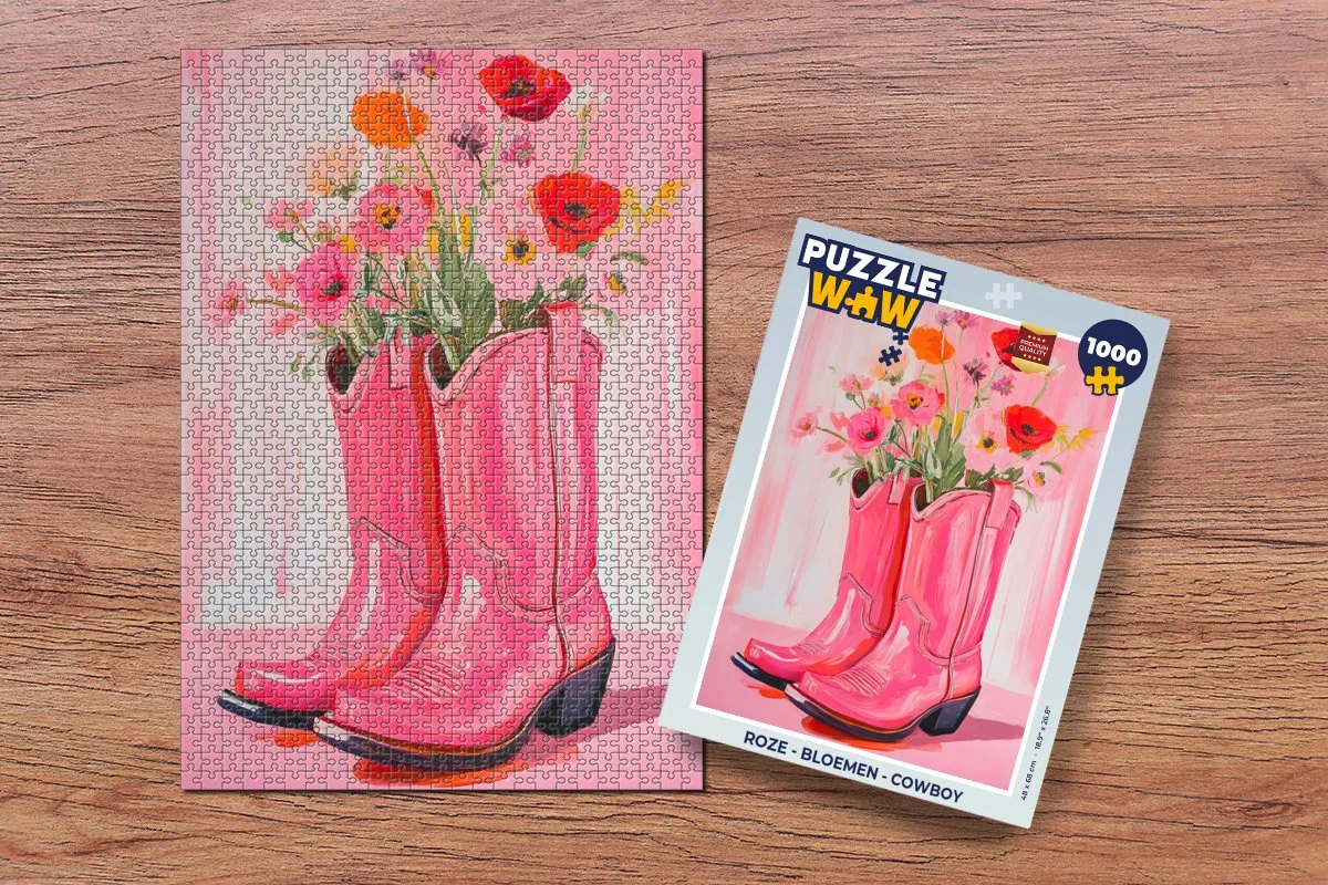PuzzleWow Roze Bloemen Cowboy Legpuzzel 1000 Stuks