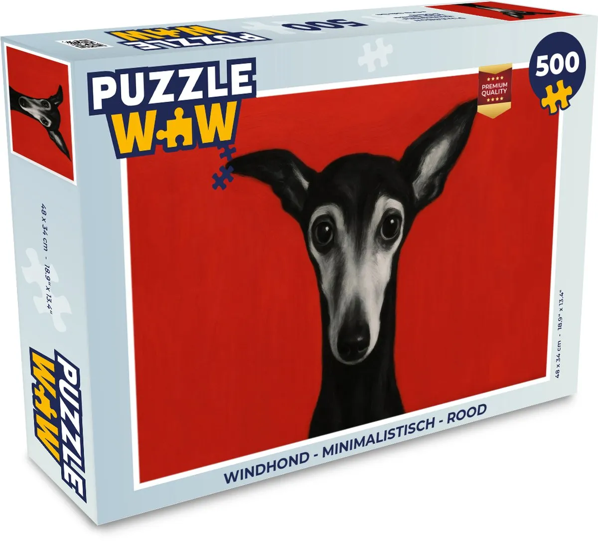 PuzzleWow Windhond Minimalistisch Puzzel 500 Stuks - Rood