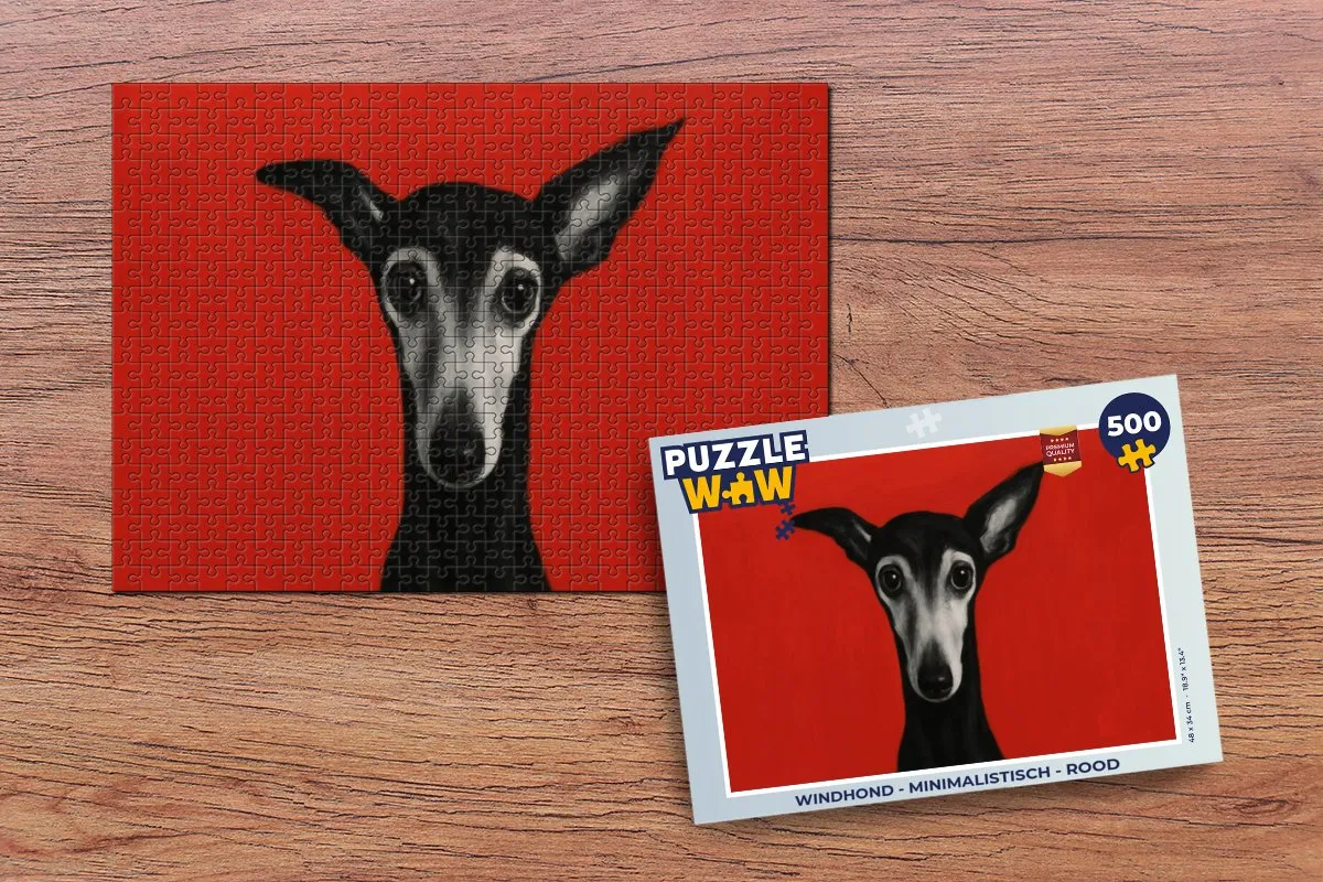 PuzzleWow Windhond Minimalistisch Puzzel 500 Stuks - Rood