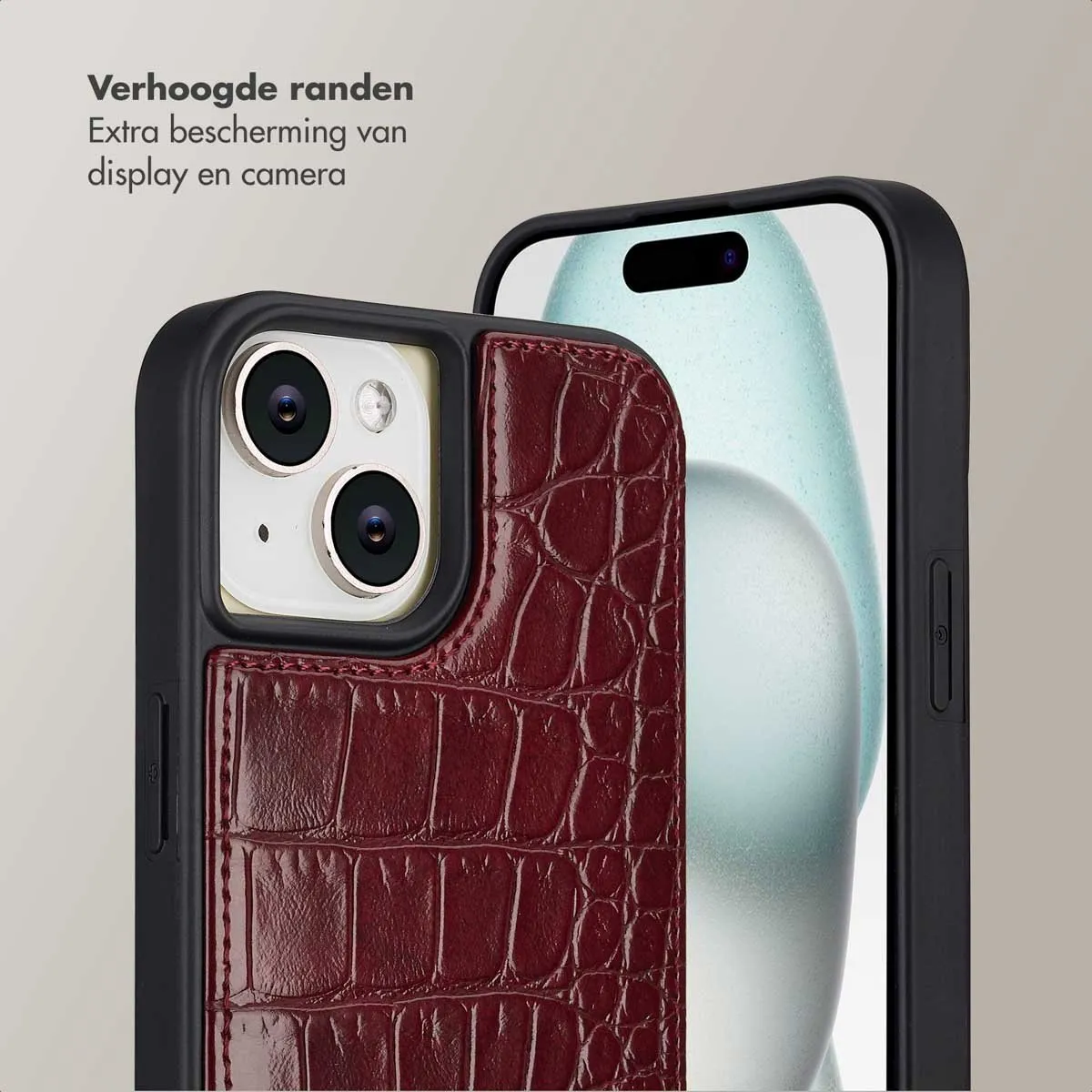 Selencia Hoesje iPhone 15 Croco Burgundy - 2 Pasjes