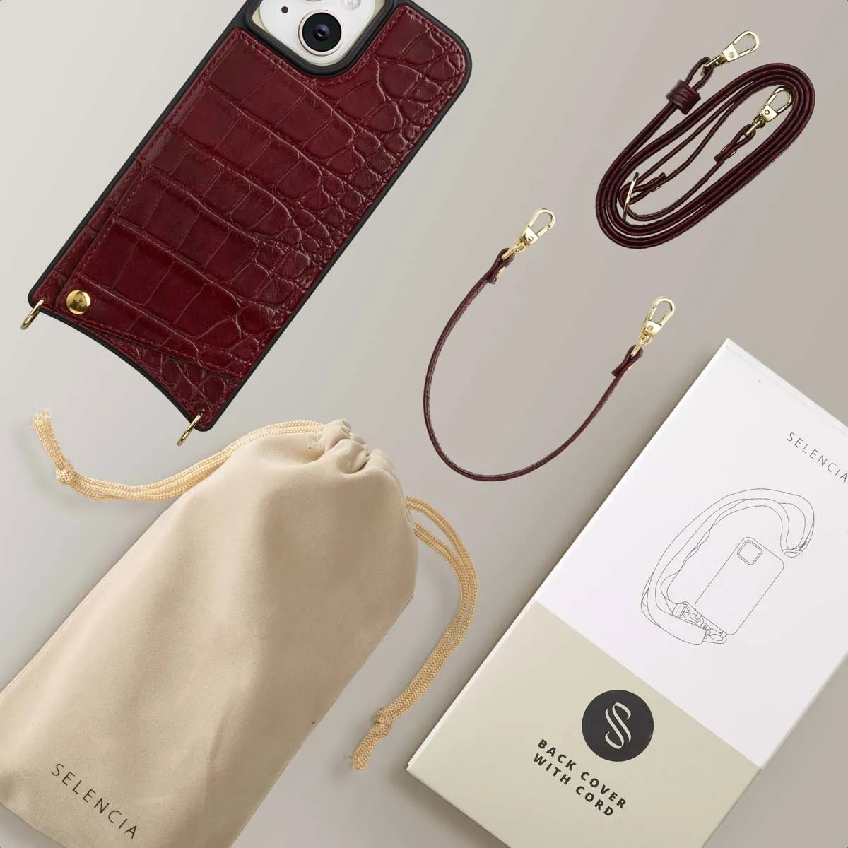 Selencia Hoesje iPhone 15 Croco Burgundy - 2 Pasjes