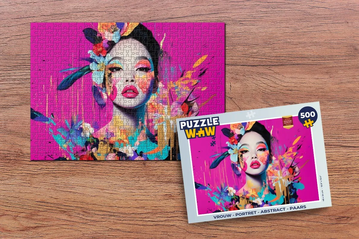 PuzzleWow Vrouw Portret Abstract Legpuzzel 500 Stuks - Paars