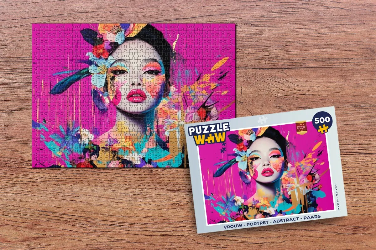 PuzzleWow Vrouw Portret Abstract Legpuzzel 500 Stuks - Paars