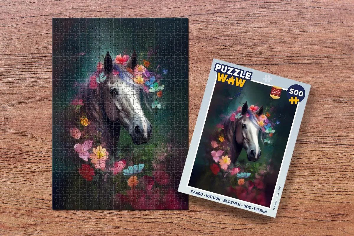 PuzzleWow Paard Natuur Bloemen Bos Dieren Legpuzzel 500 Stuks - Multicolor