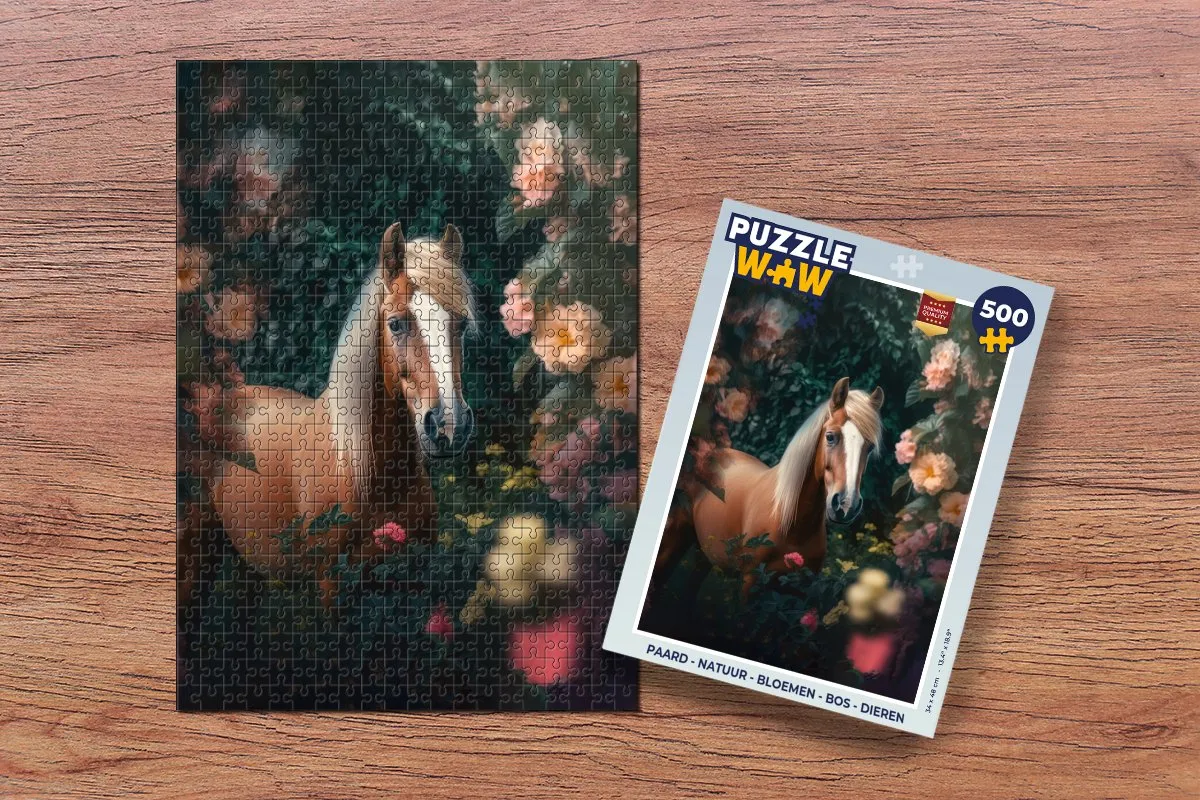 PuzzleWow Paard Natuur Bloemen Bos Dieren Legpuzzel 500 Stuks - Multicolor