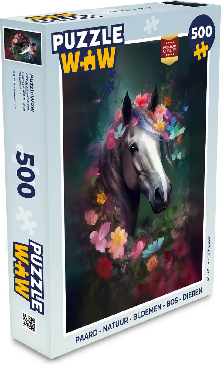 PuzzleWow Paard Natuur Bloemen Bos Dieren Legpuzzel 500 Stuks - Multicolor