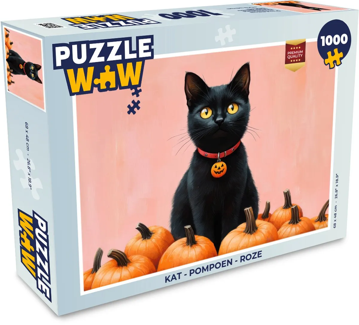 PuzzleWow Legpuzzel Kat Pompoen Roze 1000 Stuks