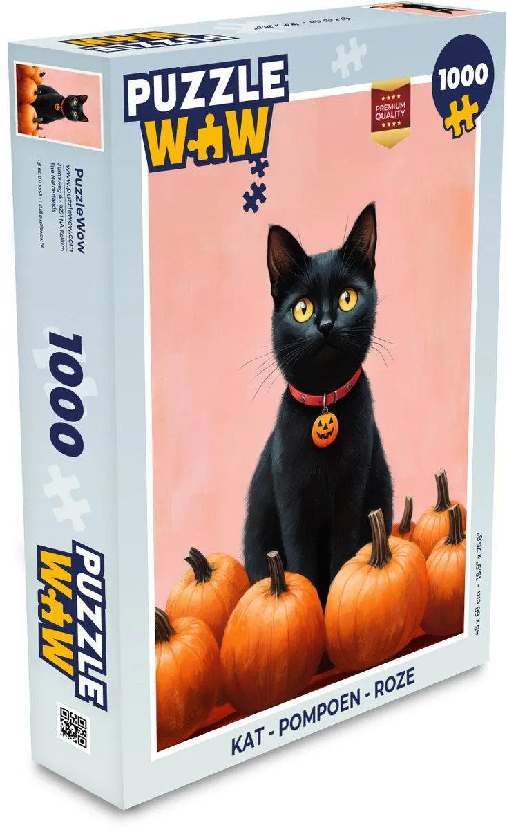 PuzzleWow Legpuzzel Kat Pompoen Roze 1000 Stuks