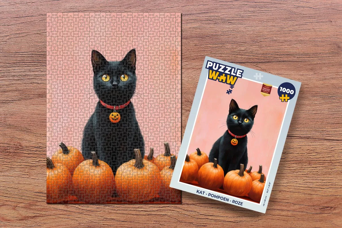 PuzzleWow Legpuzzel Kat Pompoen Roze 1000 Stuks