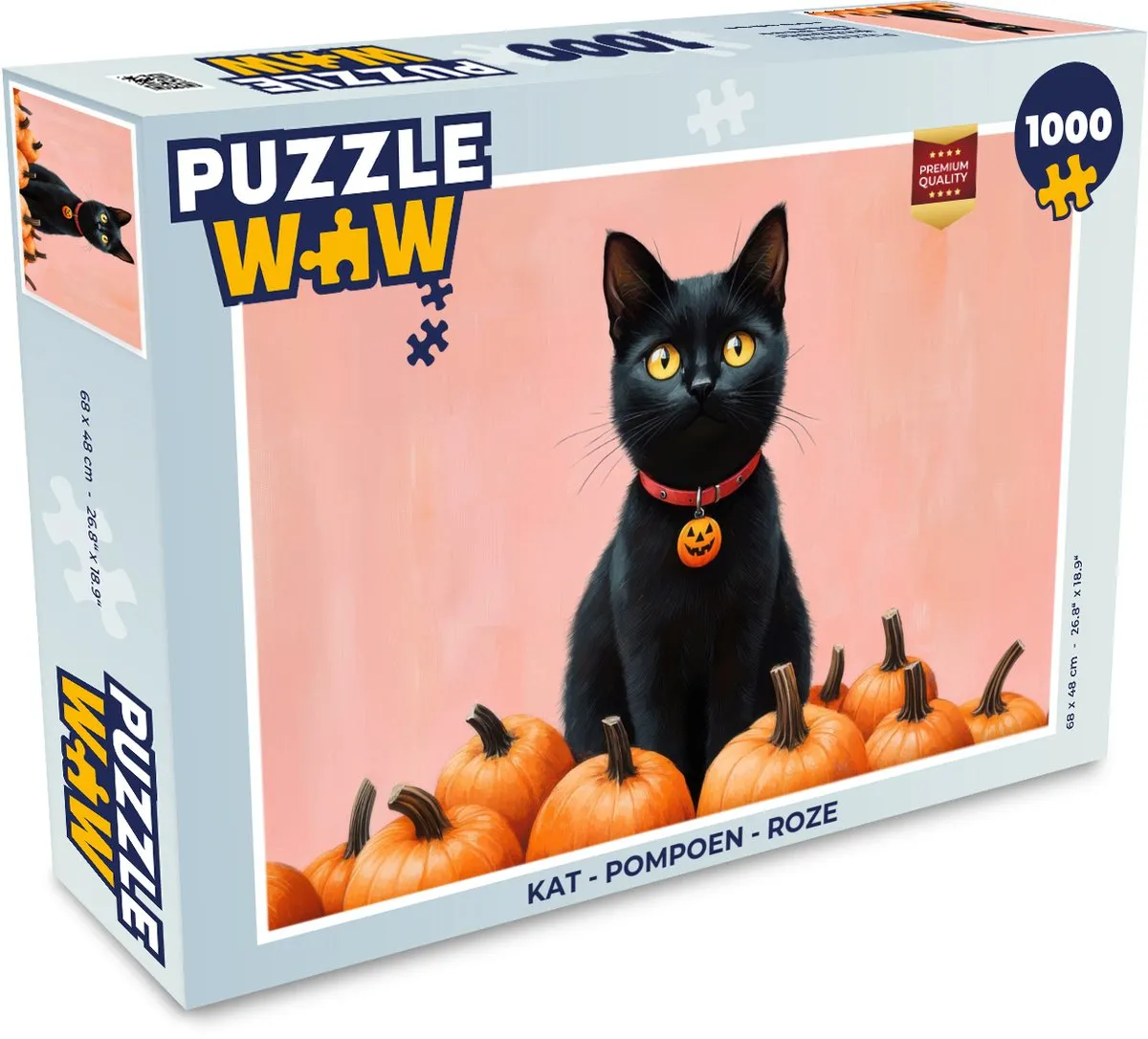 PuzzleWow Legpuzzel Kat Pompoen Roze 1000 Stuks