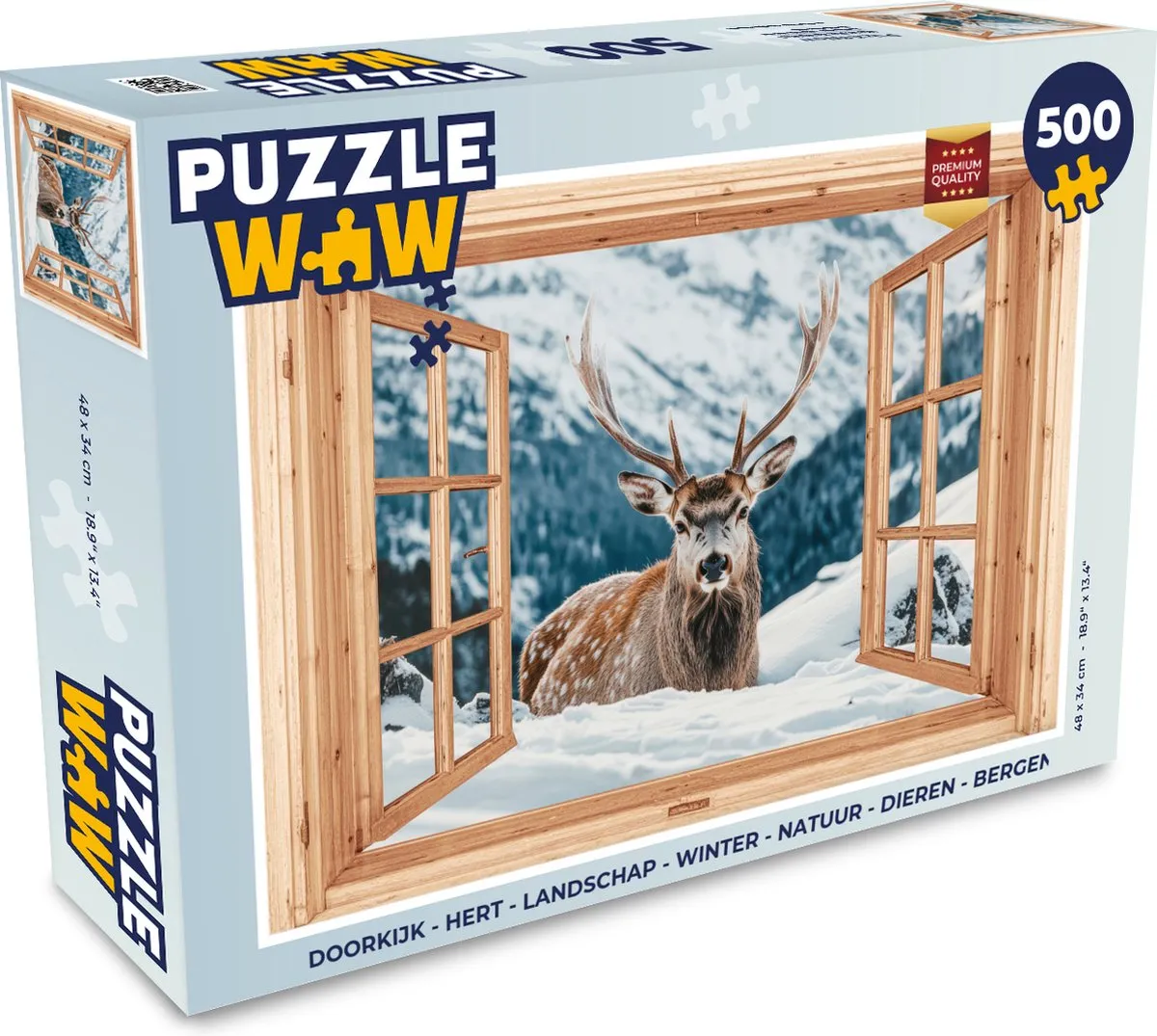 PuzzleWow Doorkijk Hert Landschap Winter Natuur - 500 Stuks