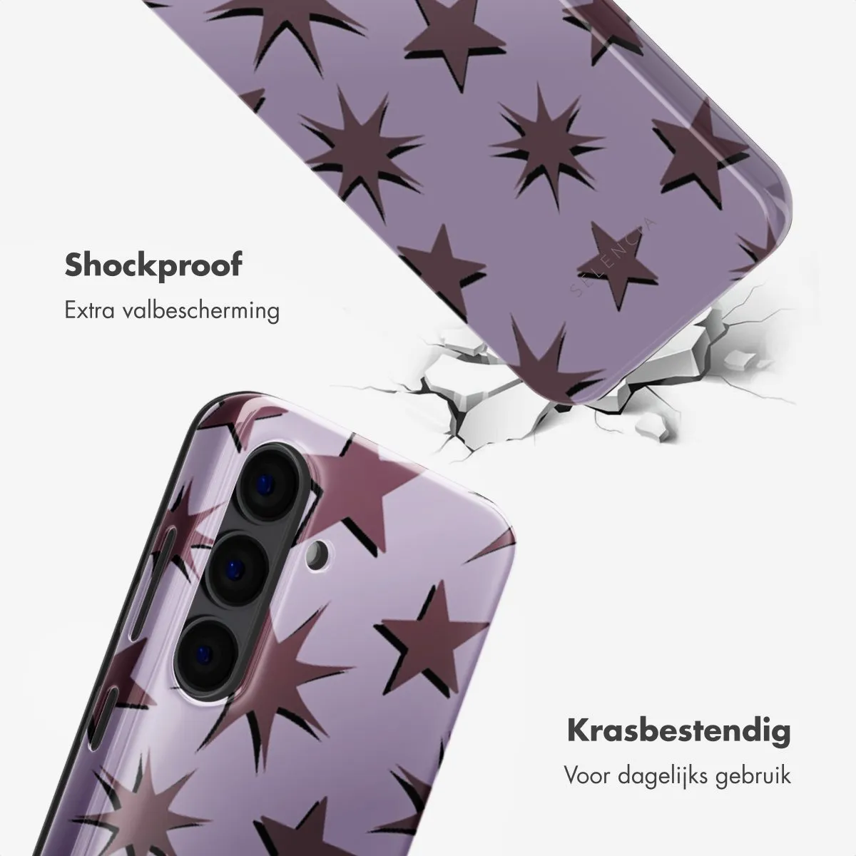 Selencia Hoesje Samsung Galaxy S24 Stars Plum Lilac