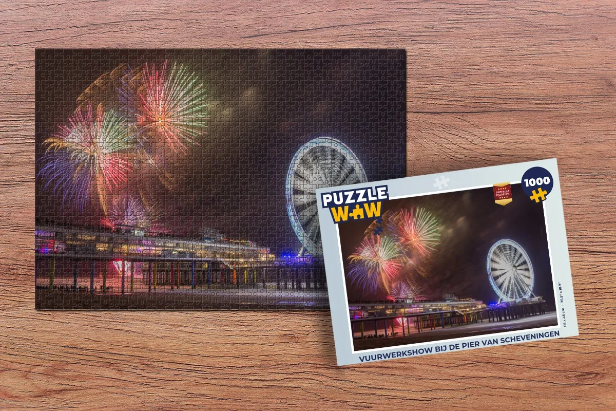 PuzzleWow Vuurwerkshow bij de Pier van Scheveningen Legpuzzel 1000 Stuks - Multicolor