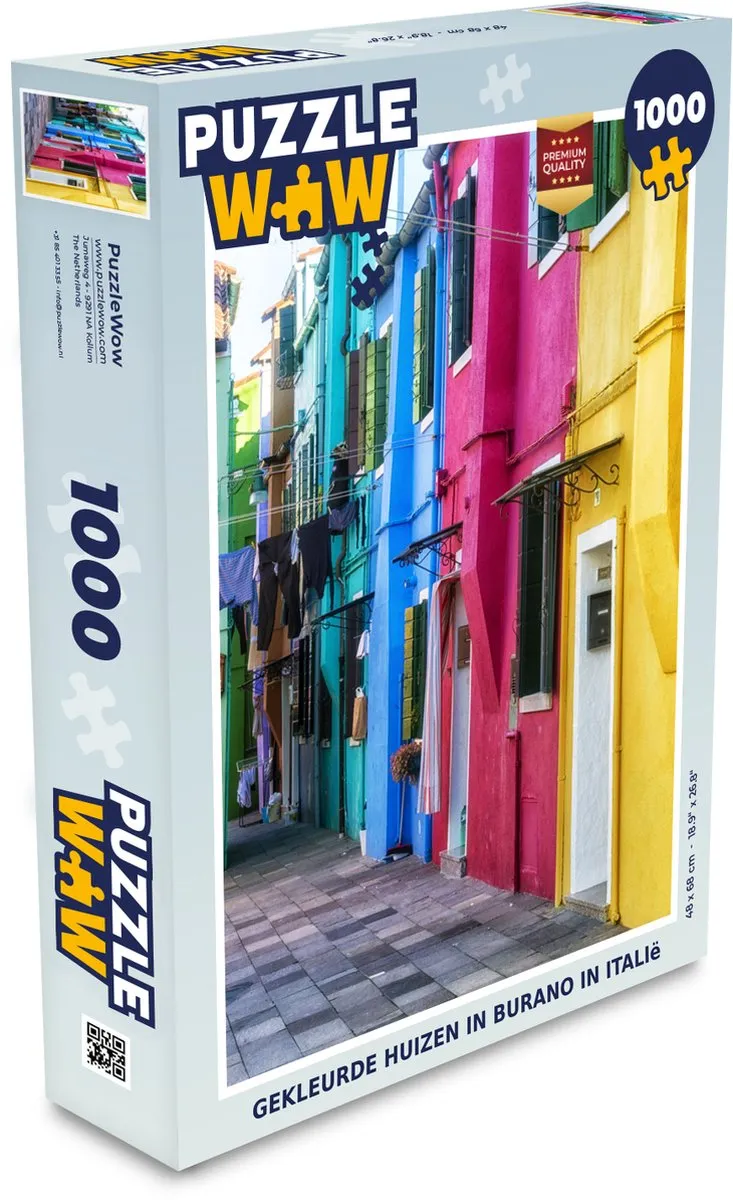 PuzzleWow Puzzel Gekleurde Huizen Burano Italië 1000 Stuks - Multicolor
