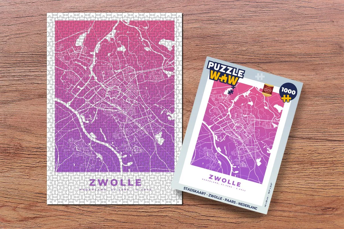 PuzzleWow Stadskaart Zwolle Legpuzzel 1000 Stuks - Paars