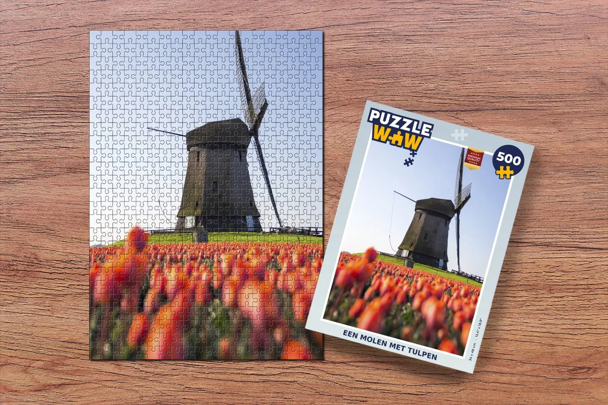 PuzzleWow Molen met Tulpen Legpuzzel 500 Stuks - Multicolor