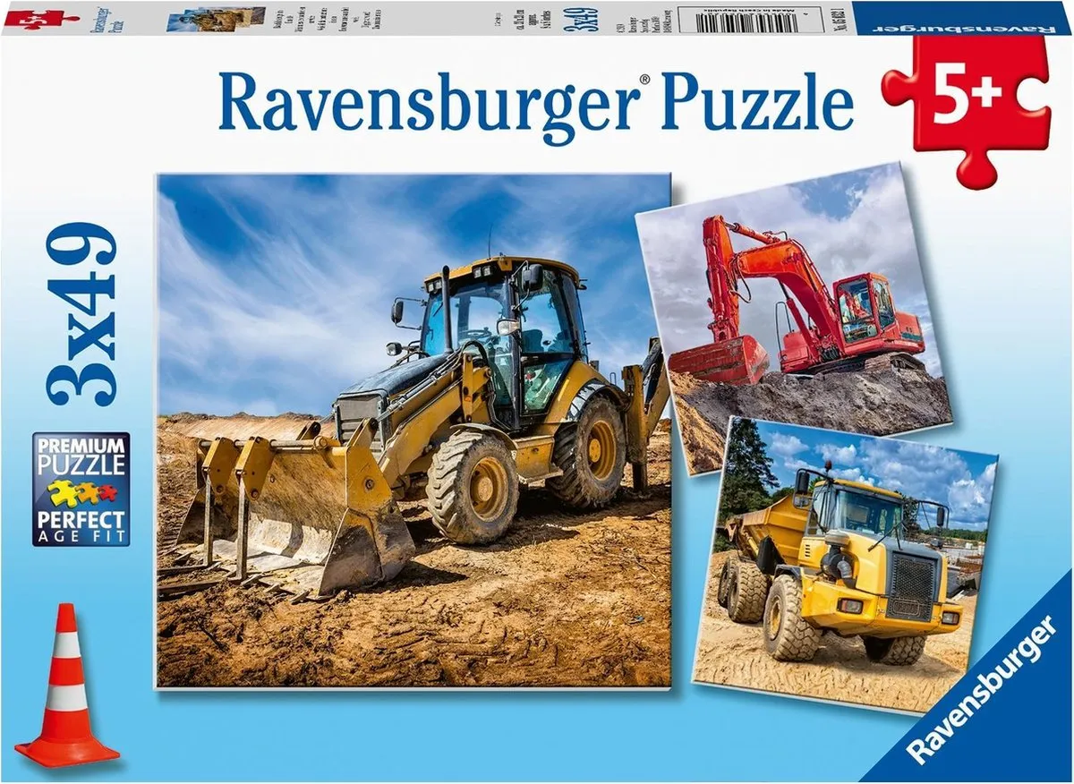 Ravensburger Bouwmachines aan het werk Puzzel - 3x49 Stuks