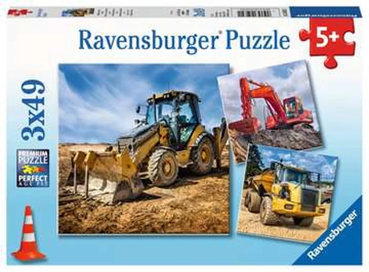 Ravensburger Bouwmachines aan het werk Puzzel - 3x49 Stuks
